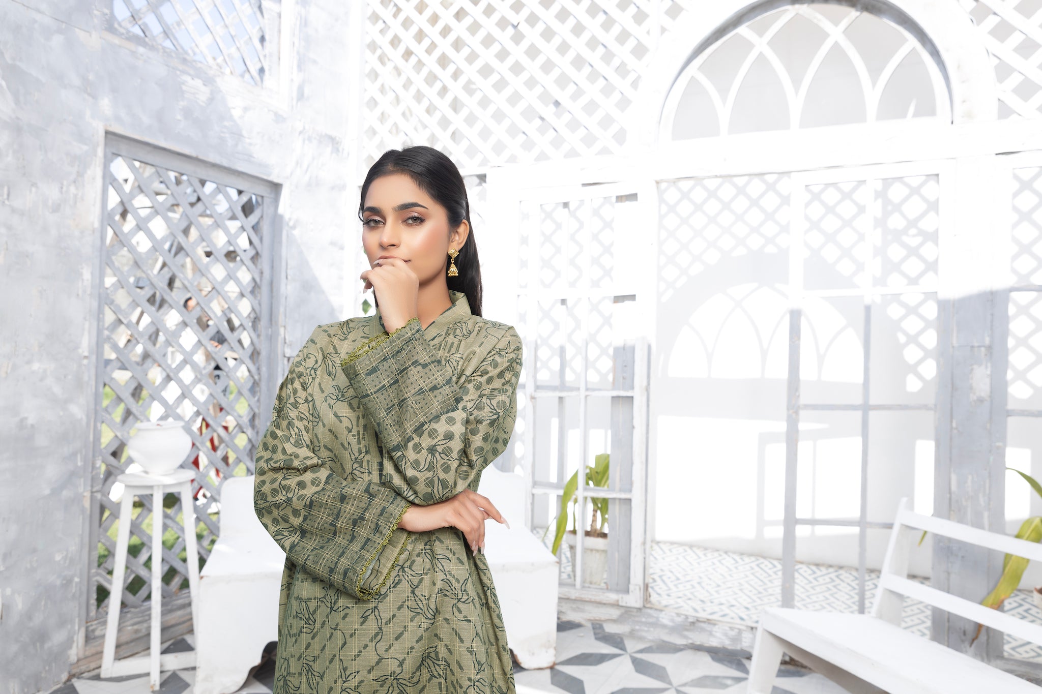 Grid Khaddar Unstitched 1 Piece Olive - (Vol-54/07)1P-W-23-D-14 - SAFANOOR