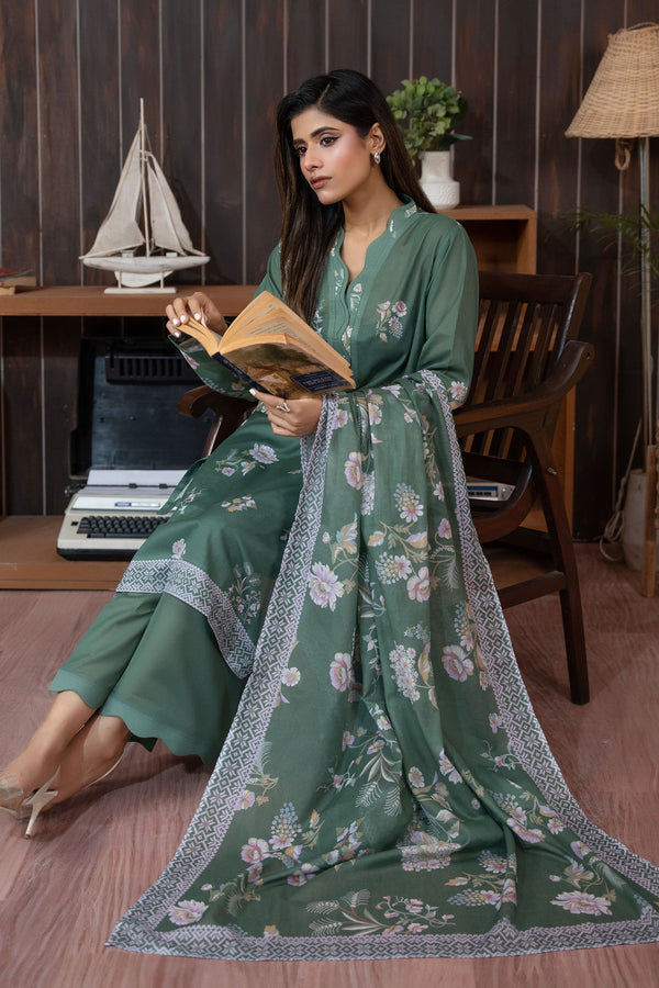 Hooker Green 3 Piece Unstitched Premium Printed Lawn Suit By Safa Noor Nigaah Collection Summer 2026
