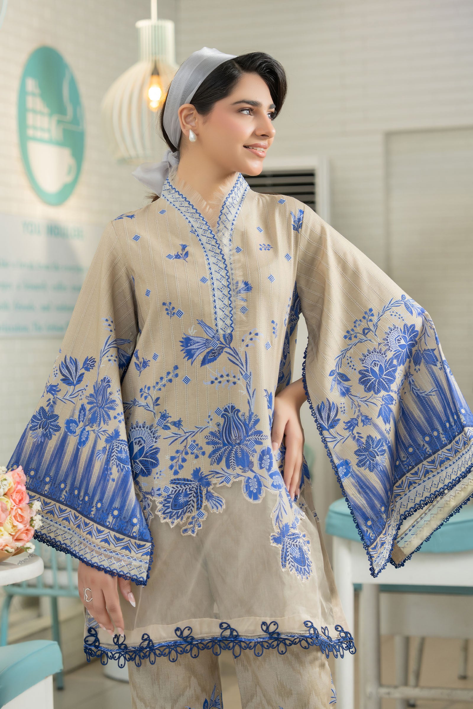 Khaki 2 Piece Unstitched Embroidered Lawn