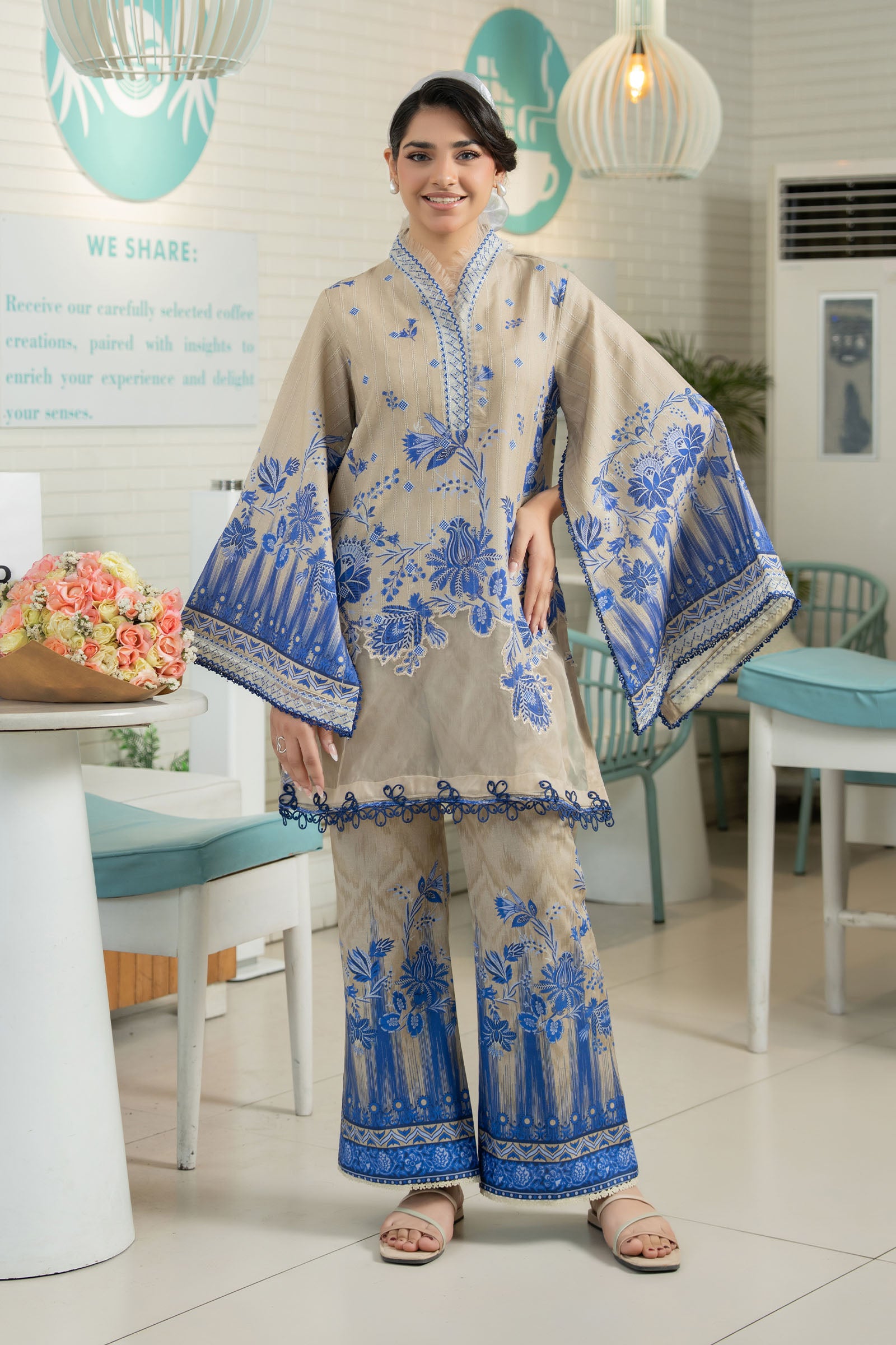 Khaki 2 Piece Unstitched Embroidered Lawn