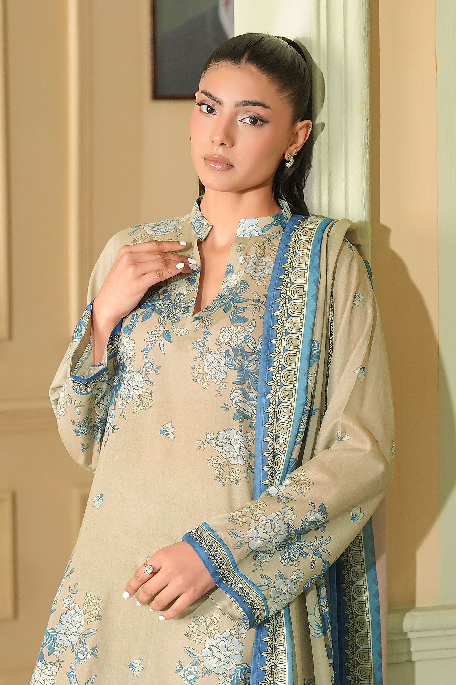 Khaki 3 Piece Unstitched Premium Printed Lawn Secondary image