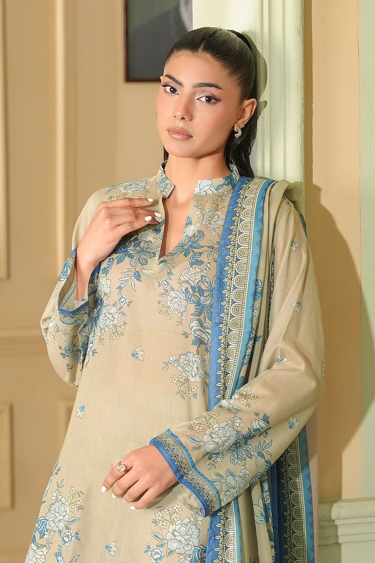 Khaki 3 Piece Unstitched Premium Printed Lawn Main image