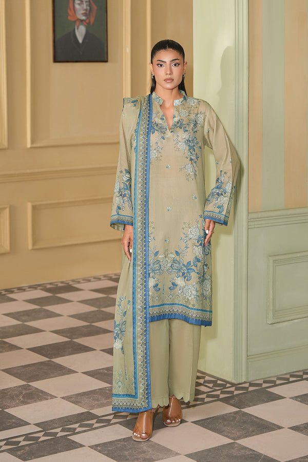Khaki 3 Piece Unstitched Premium Printed Lawn