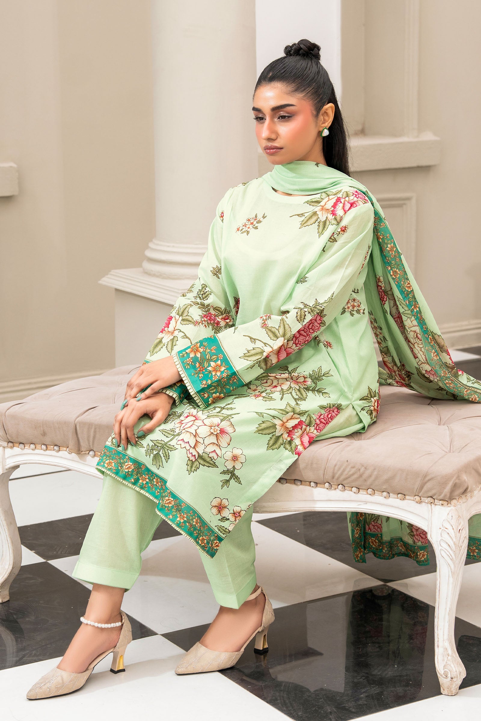 Laurel Green 3 Piece Unstitched Premium Printed Lawn
