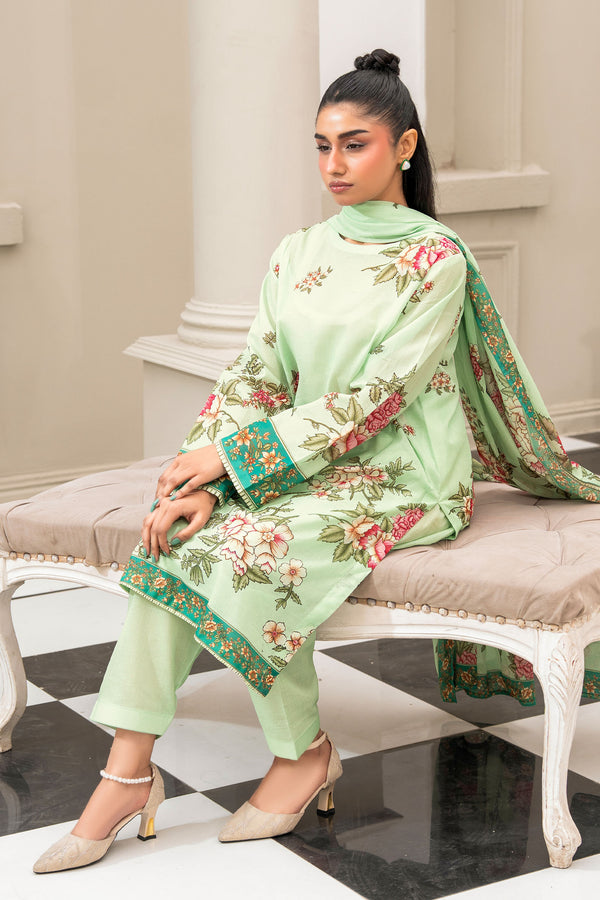 Laurel Green 3 Piece Unstitched Premium Printed Lawn