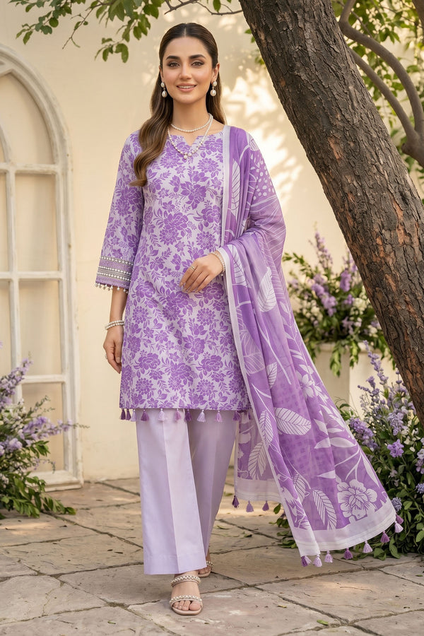 Lavender 3 Piece Unstitched Premium Printed Lawn Suit By Safa Noor Nigaah Collection Summer 2026