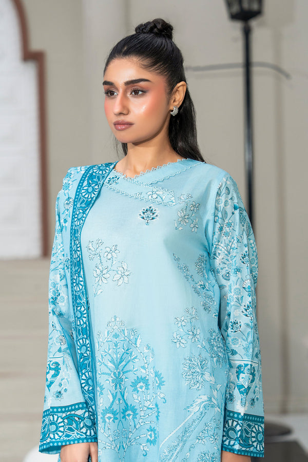 Light Blue 3 Piece Unstitched Premium Printed Lawn