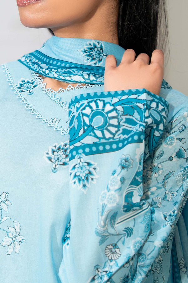 Light Blue 3 Piece Unstitched Premium Printed Lawn
