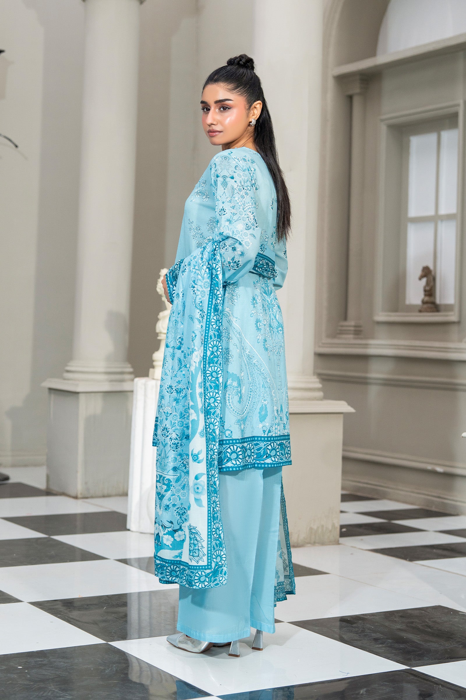 Light Blue 3 Piece Unstitched Premium Printed Lawn