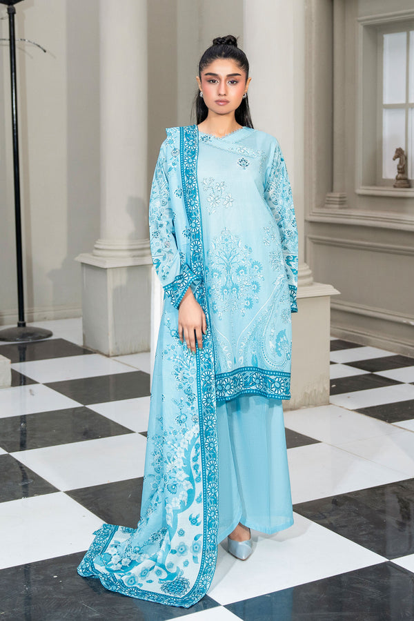 Light Blue 3 Piece Unstitched Premium Printed Lawn