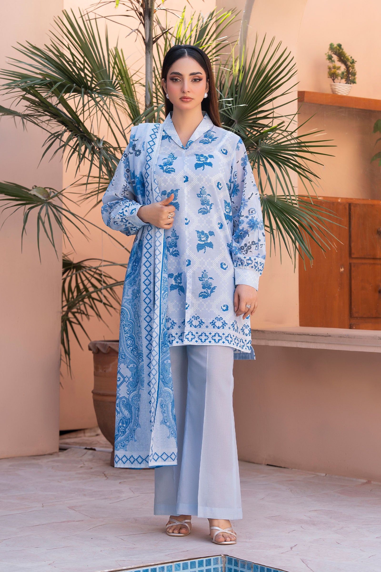 Light Blue 3 Piece Unstitched Premium Printed Lawn Suit By Safa Noor Summer 2026 Collection
