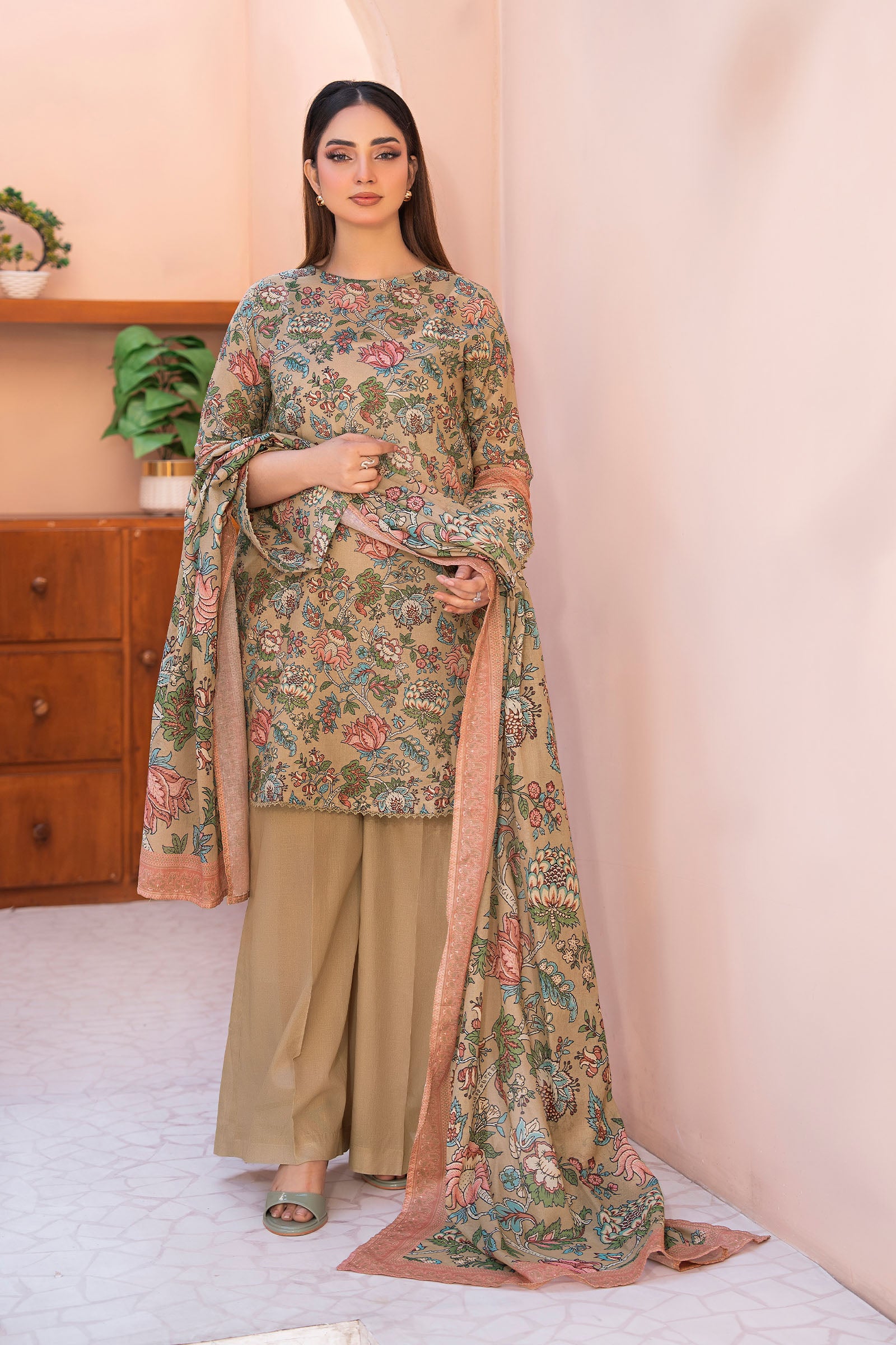 Light Brown 3 Piece Unstitched Premium Printed Lawn Suit By Safa Noor Summer 2026 Collection