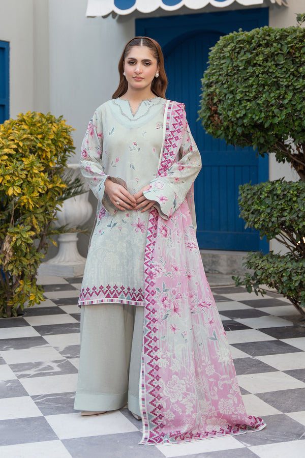 Light Gray 3 Piece Unstitched Premium Printed Lawn Suit