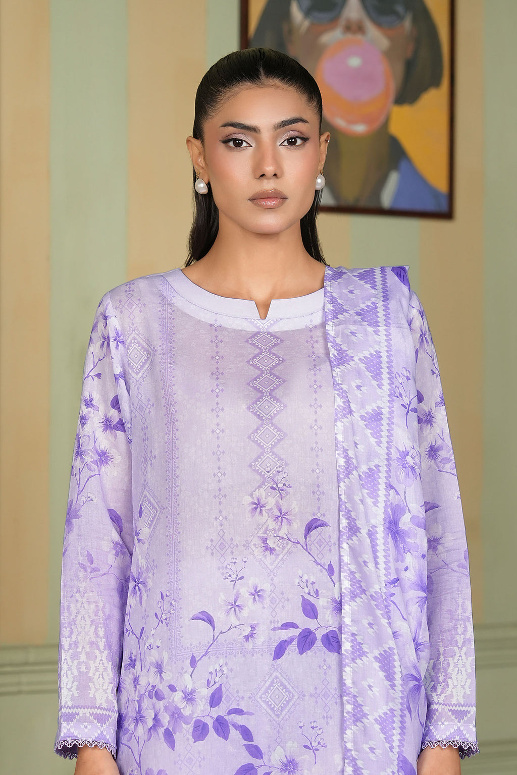 Light Purple 3 Piece Unstitched Premium Printed Lawn