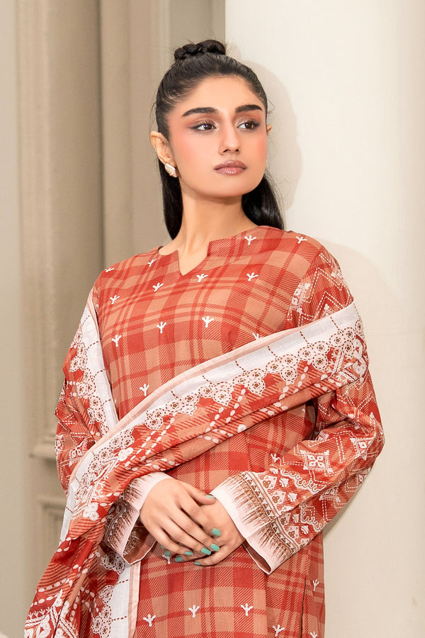 Light Red 3 Piece Unstitched Premium Printed Lawn