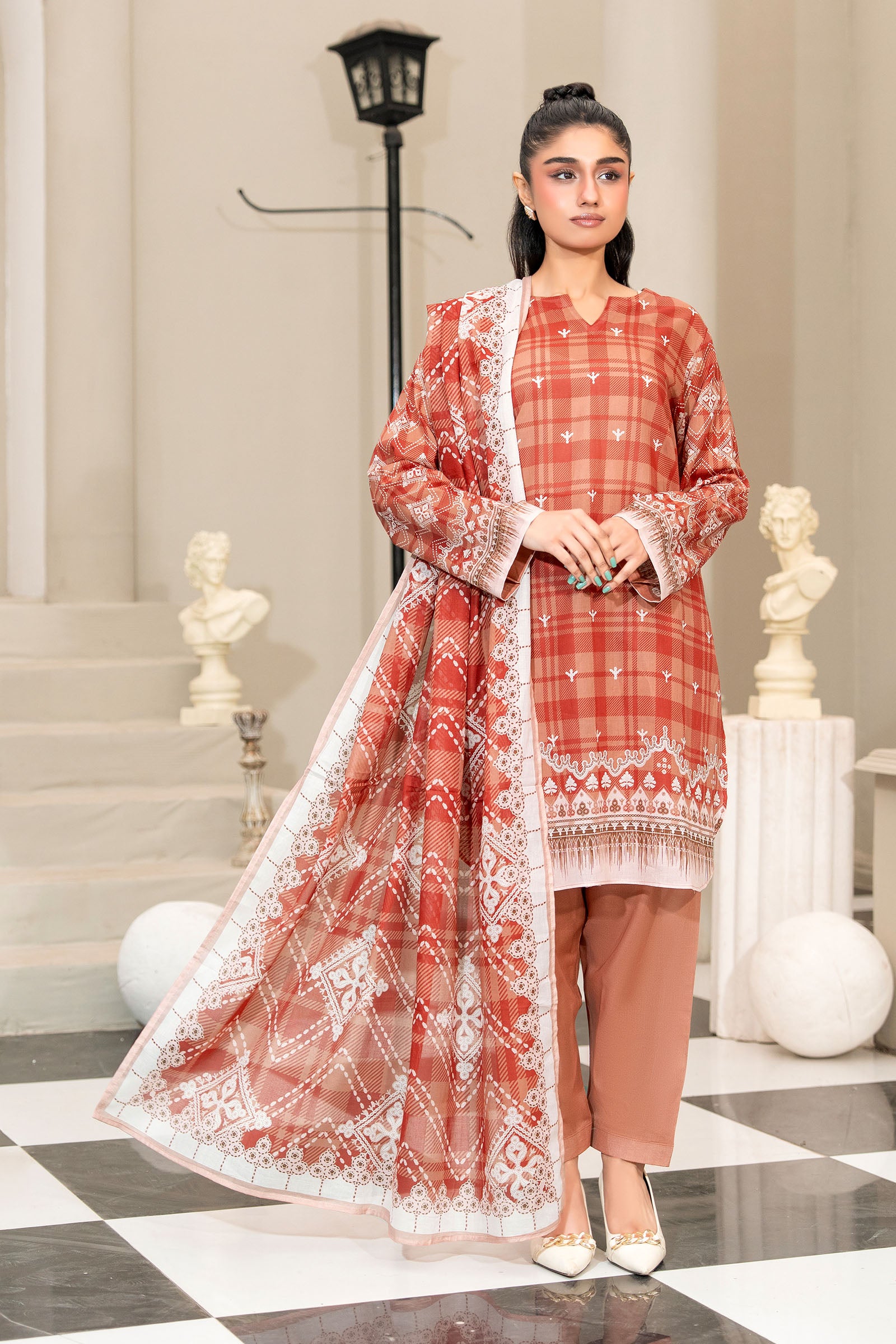 Light Red 3 Piece Unstitched Premium Printed Lawn