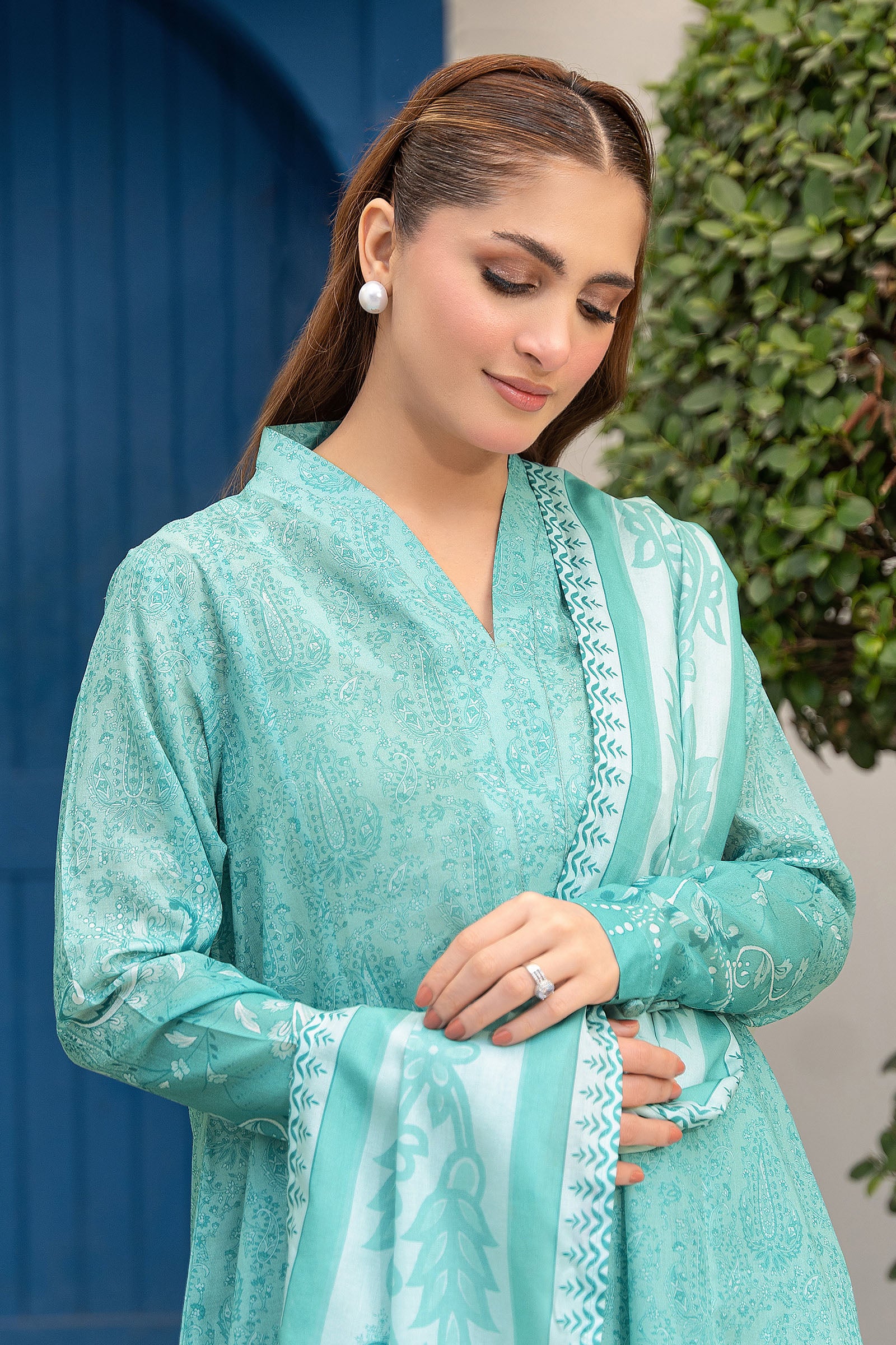 Light Sea Green 3 Piece Unstitched Premium Printed Lawn Secondary image