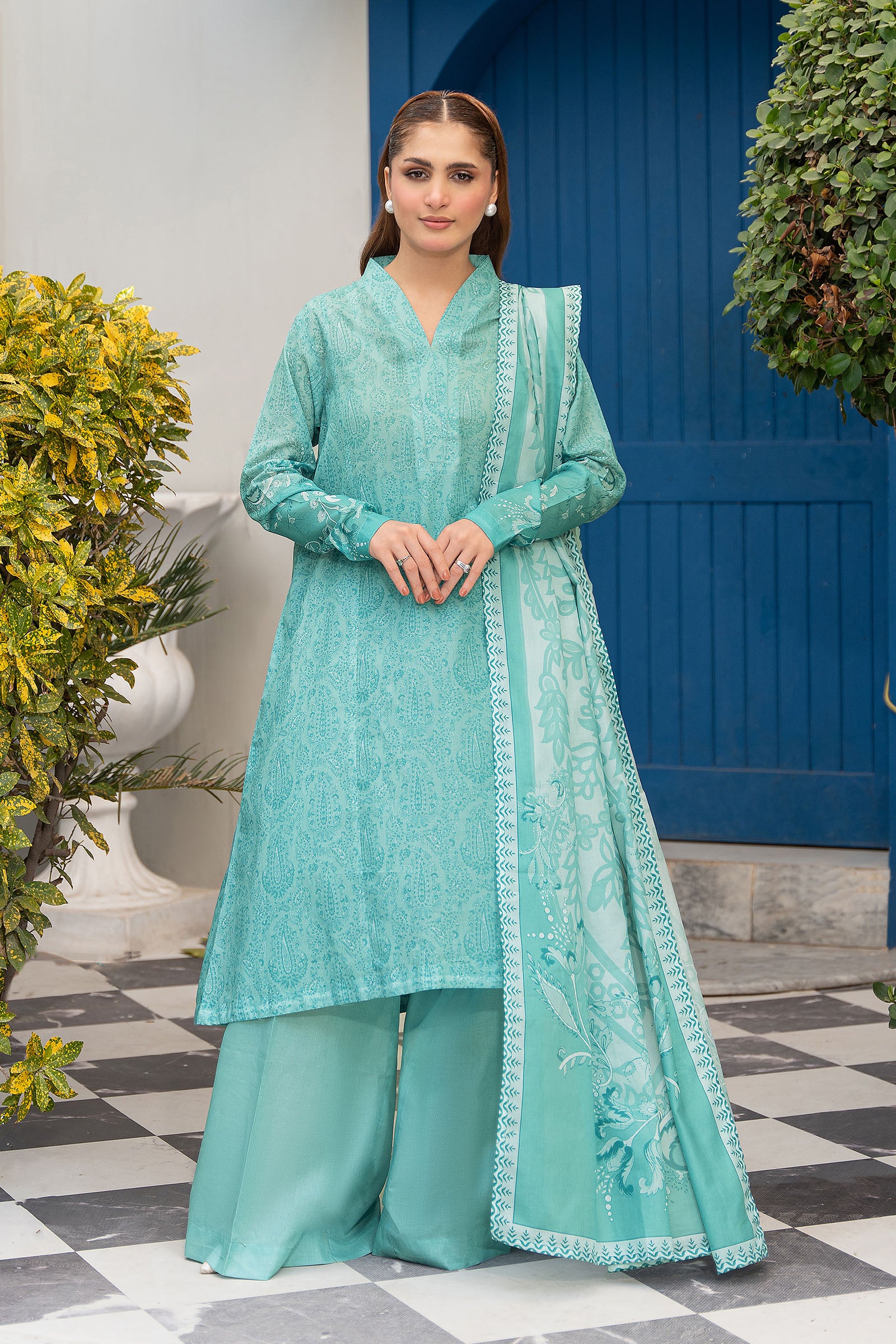 Light Sea Green 3 Piece Unstitched Premium Printed Lawn Suit By Safa Noor Nigaah Collection Summer 2026 Main image