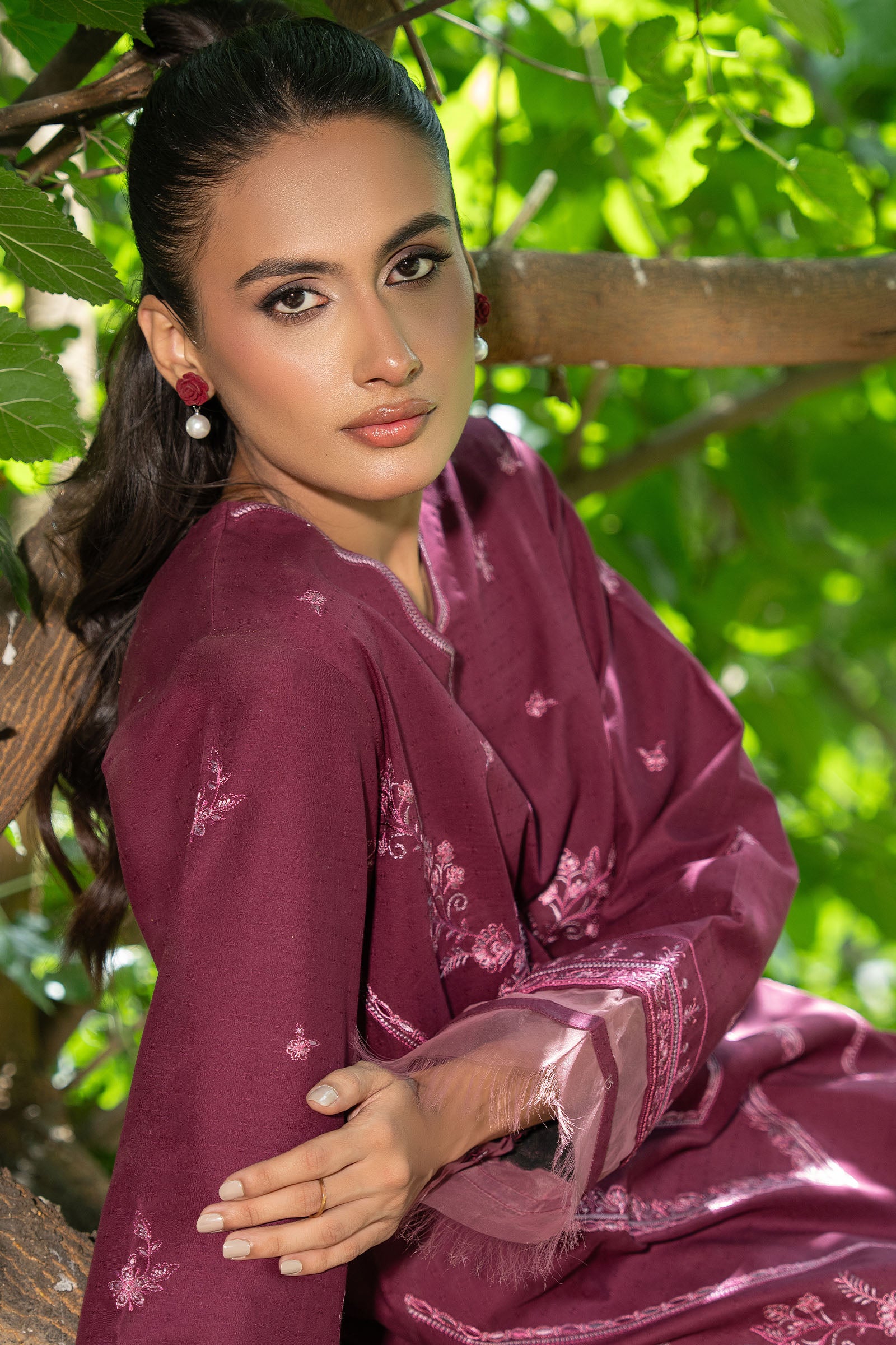 Maroon 2 Piece Unstitched Dyed Embroidered Lawn Secondary image