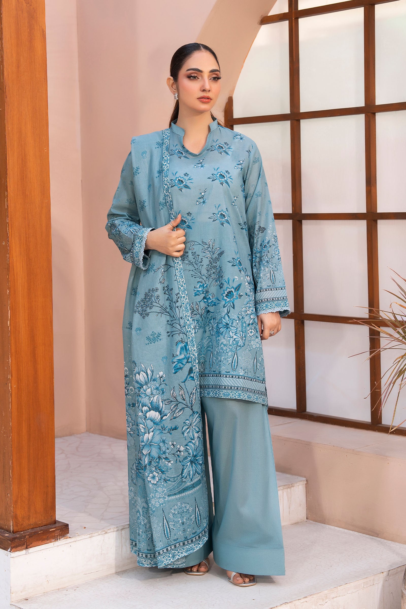 Moonstone Blue 3 Piece Unstitched Premium Printed Lawn Suit By Safa Noor Summer 2026 Collection