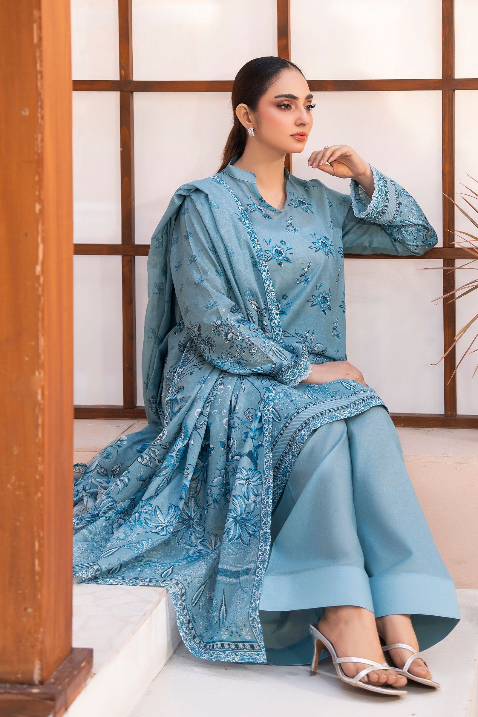 Moonstone Blue 3 Piece Unstitched Premium Printed Lawn Suit By Safa Noor Summer 2026 Collection