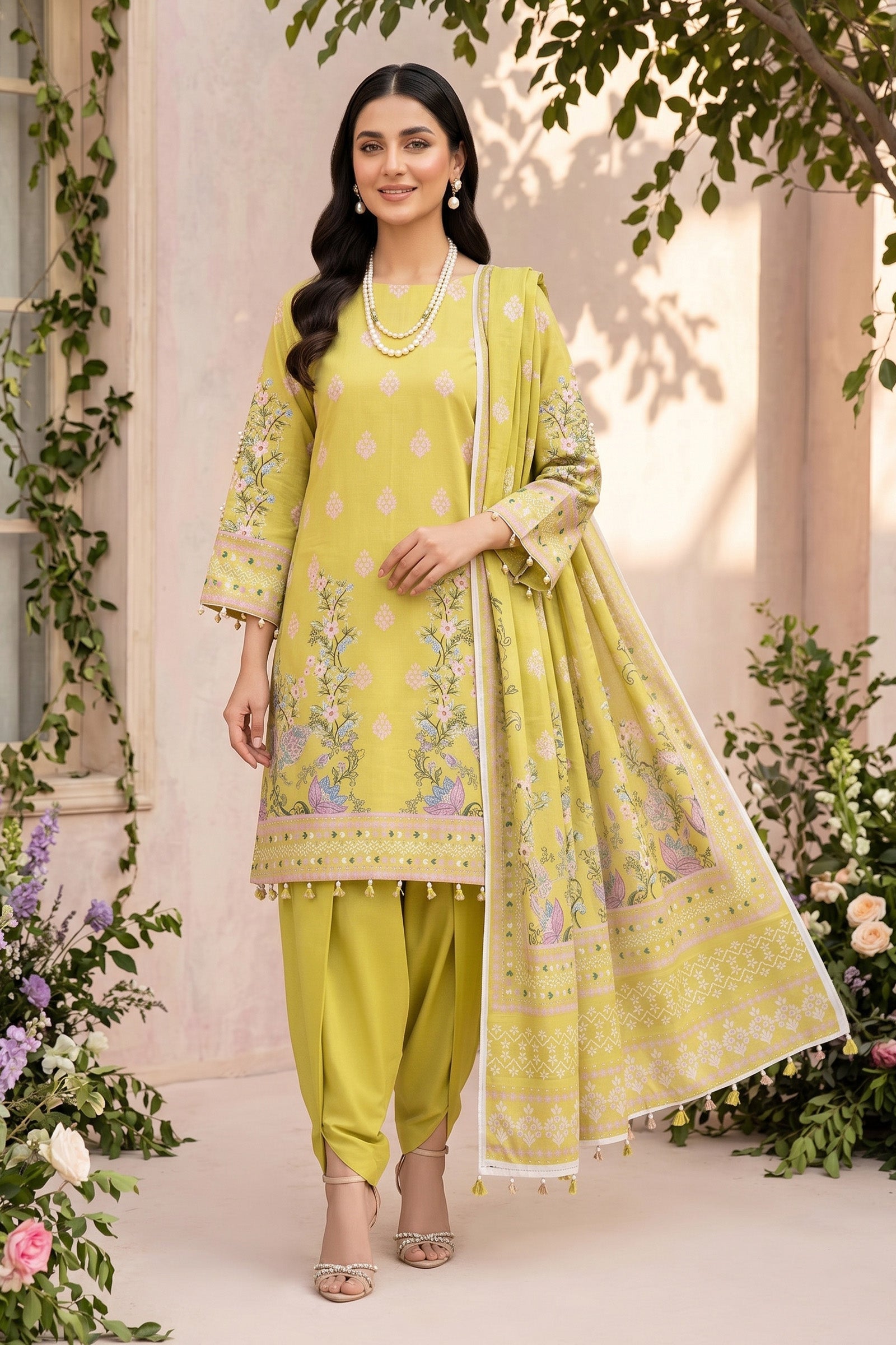 Mustard 3 Piece Unstitched Premium Printed Lawn Suit By Safa Noor Nigaah Collection Summer 2026