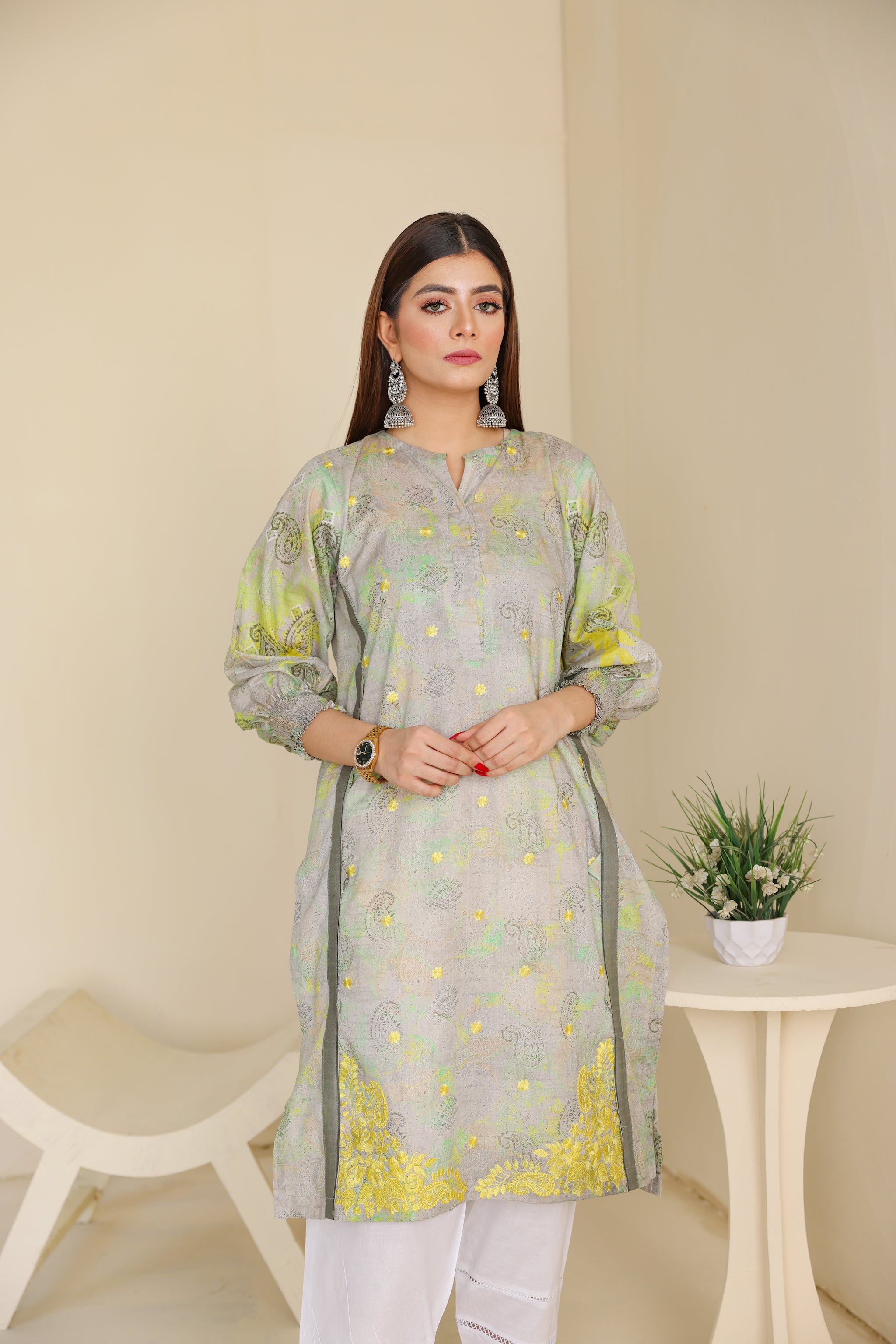 1 PIECE / DIGITAL PRINTED EMBROIDERED SHIRT ONLY- LAWN