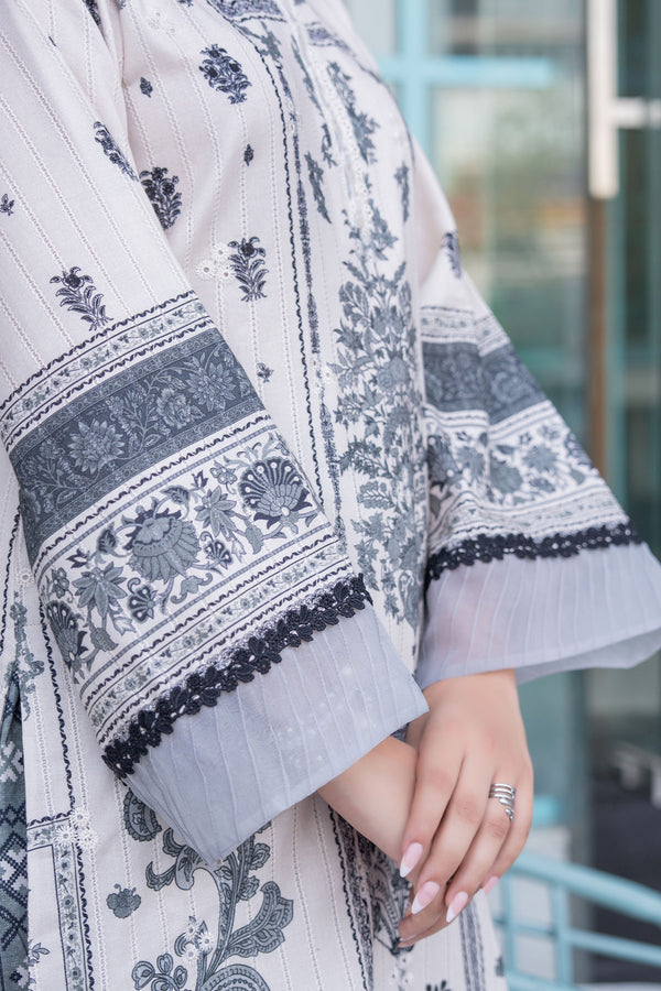 Off White 2 Piece Unstitched Embroidered Lawn