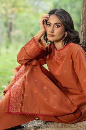 Orange 2 Piece Unstitched Dyed Embroidered Lawn