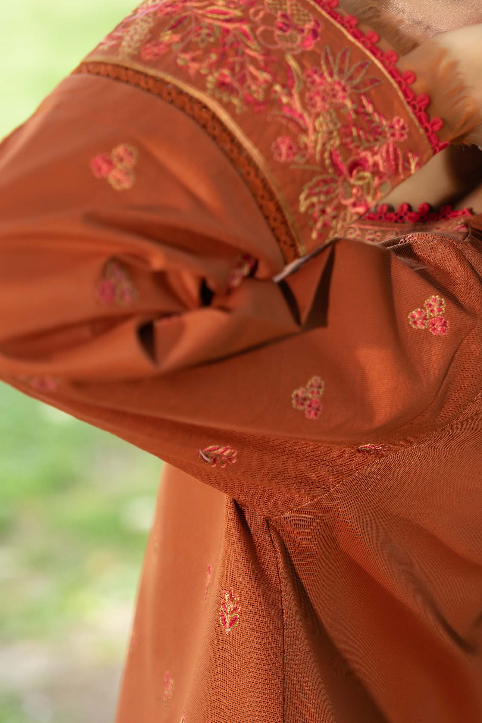 Orange 2 Piece Unstitched Dyed Embroidered Lawn