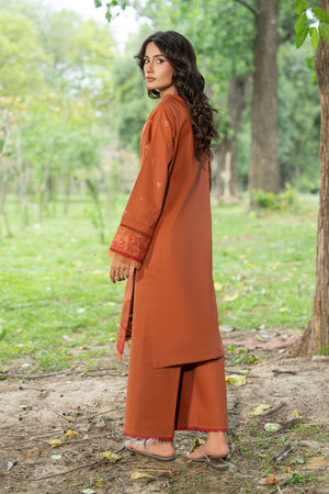 Orange 2 Piece Unstitched Dyed Embroidered Lawn