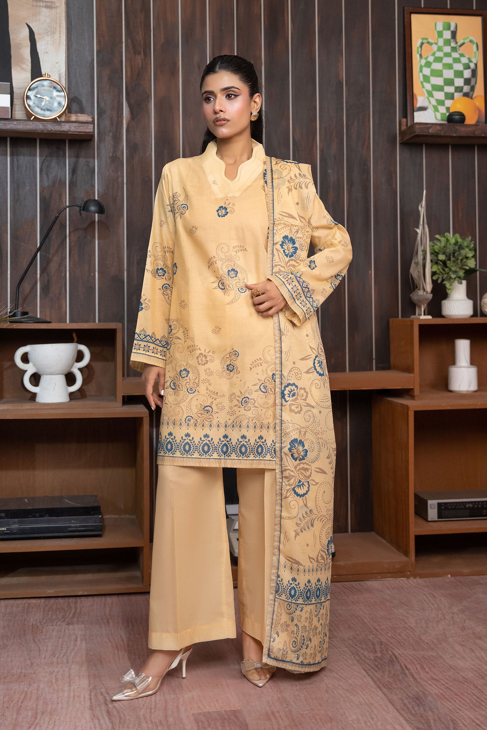 Pale Gold 3 Piece Unstitched Premium Printed Lawn Suit By Safa Noor Nigaah Collection Summer 2026 Main image