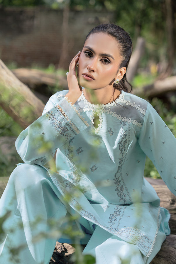 Pastel Blue 2 Piece Unstitched Dyed Embroidered Lawn