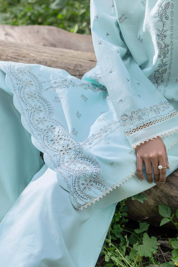 Pastel Blue 2 Piece Unstitched Dyed Embroidered Lawn