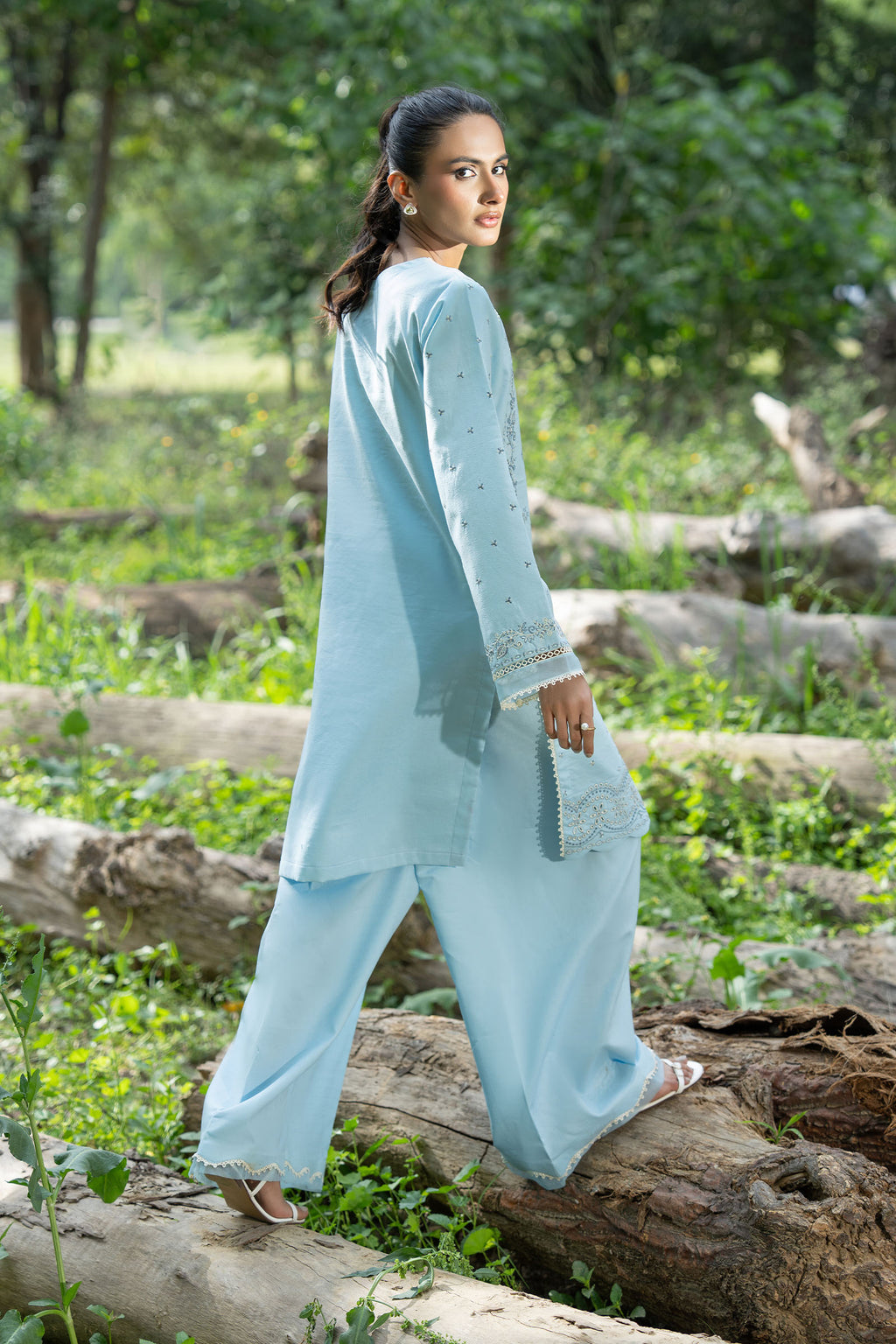 Pastel Blue 2 Piece Unstitched Dyed Embroidered Lawn