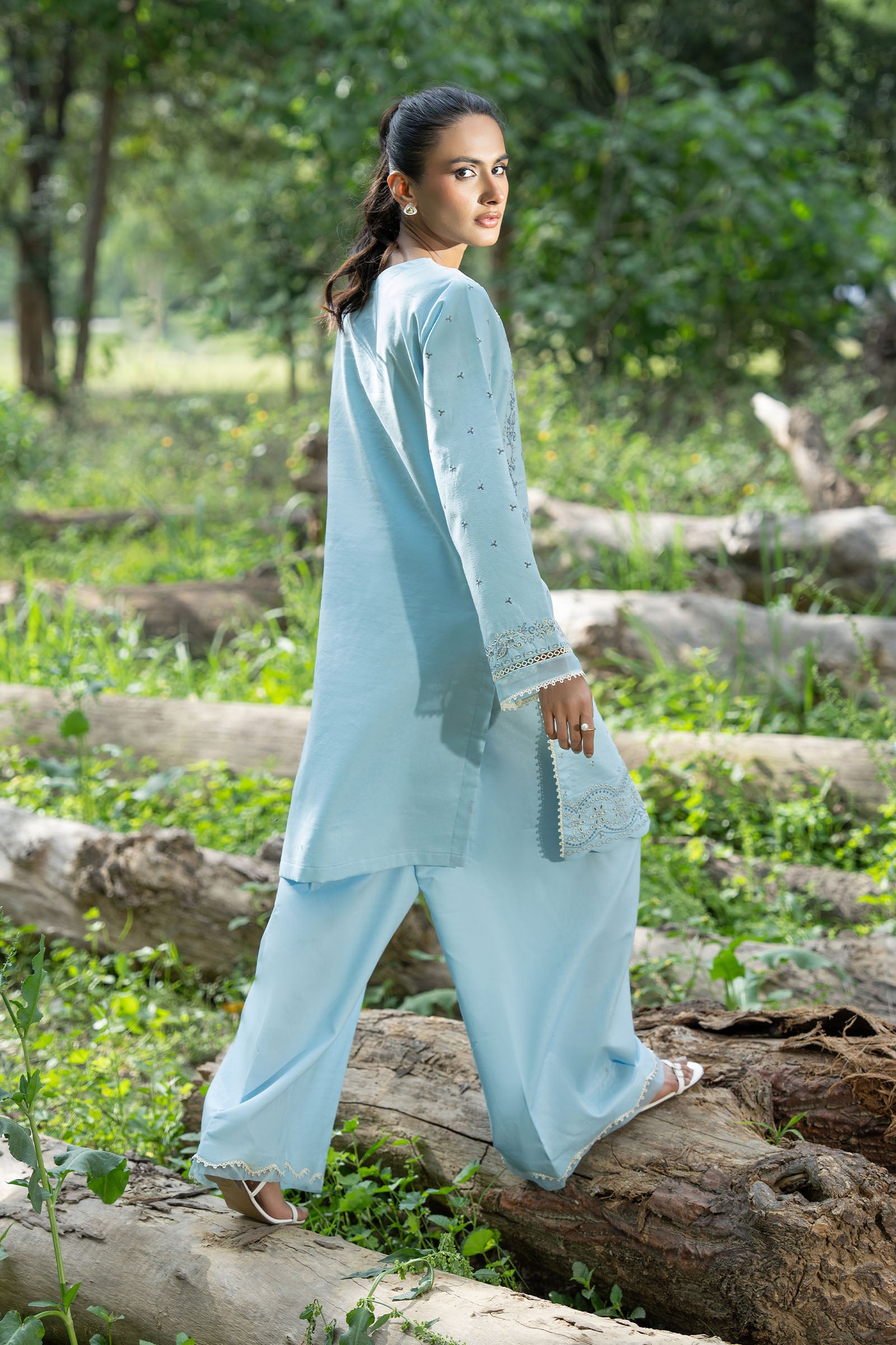 Pastel Blue 2 Piece Unstitched Dyed Embroidered Lawn