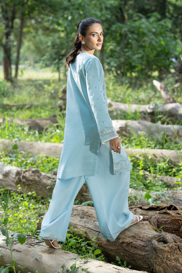 Pastel Blue 2 Piece Unstitched Dyed Embroidered Lawn