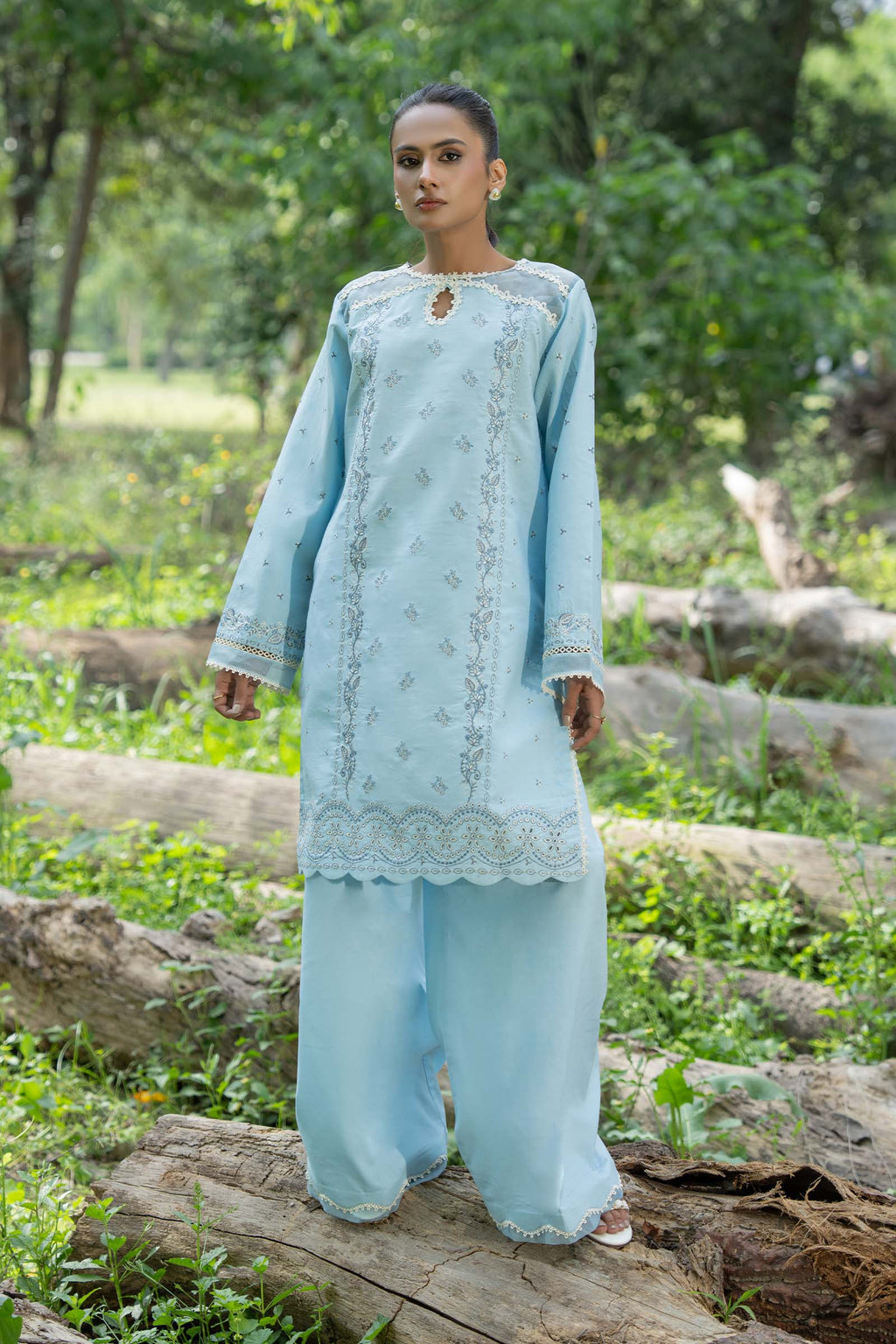 Pastel Blue 2 Piece Unstitched Dyed Embroidered Lawn