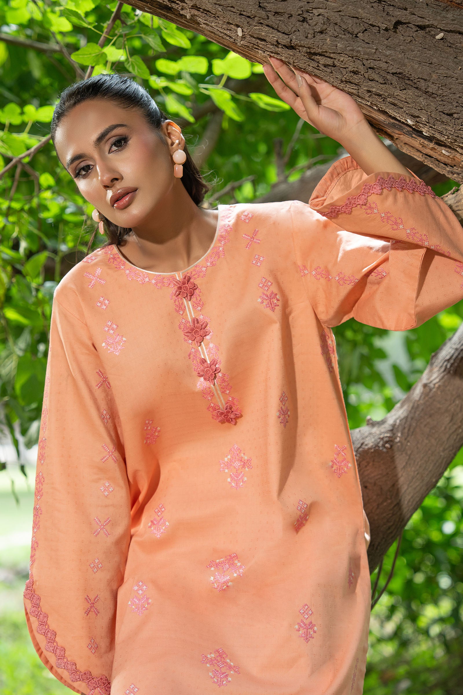 Peach 2 Piece Unstitched Dyed Embroidered Lawn Secondary image