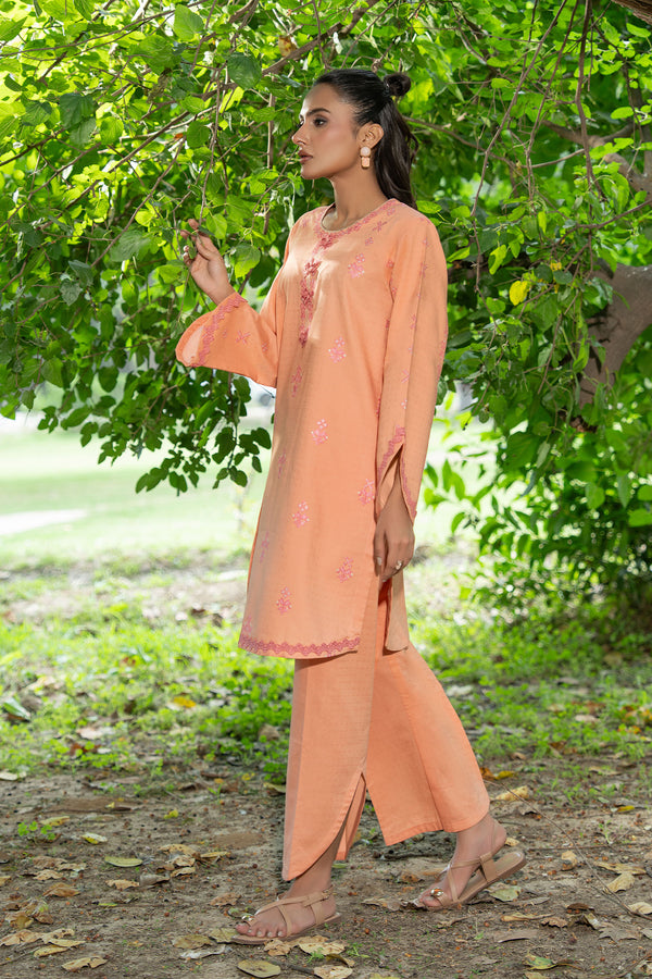 Peach 2 Piece Unstitched Dyed Embroidered Lawn