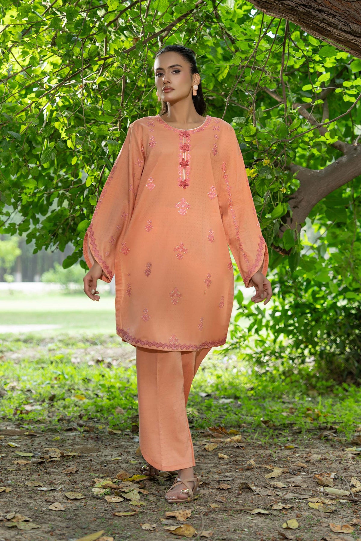 Peach 2 Piece Unstitched Dyed Embroidered Lawn Main image