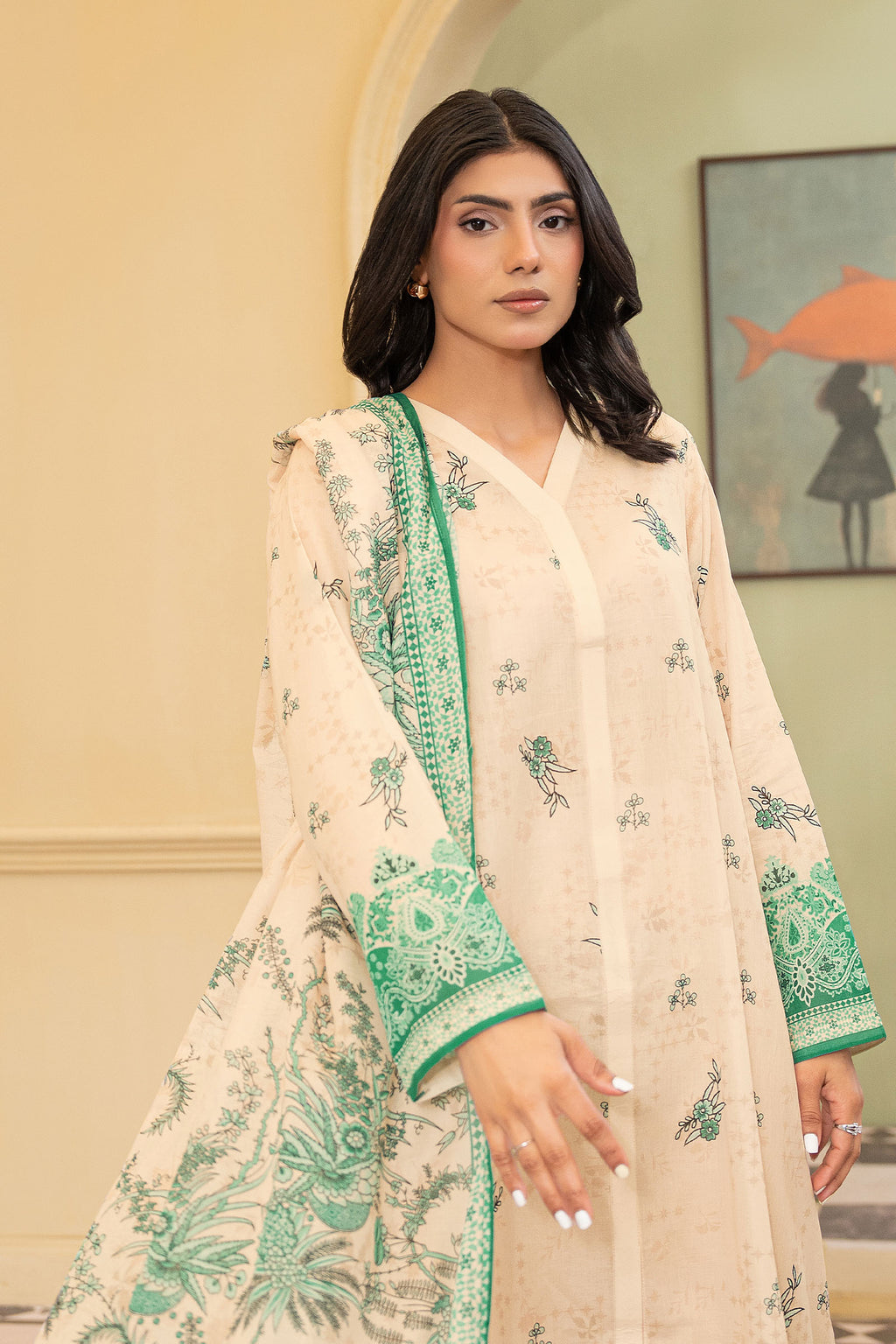Peach 3 Piece Unstitched Premium Printed Lawn