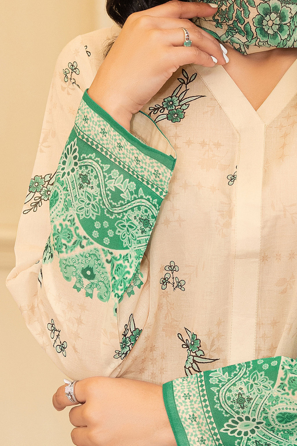 Peach 3 Piece Unstitched Premium Printed Lawn