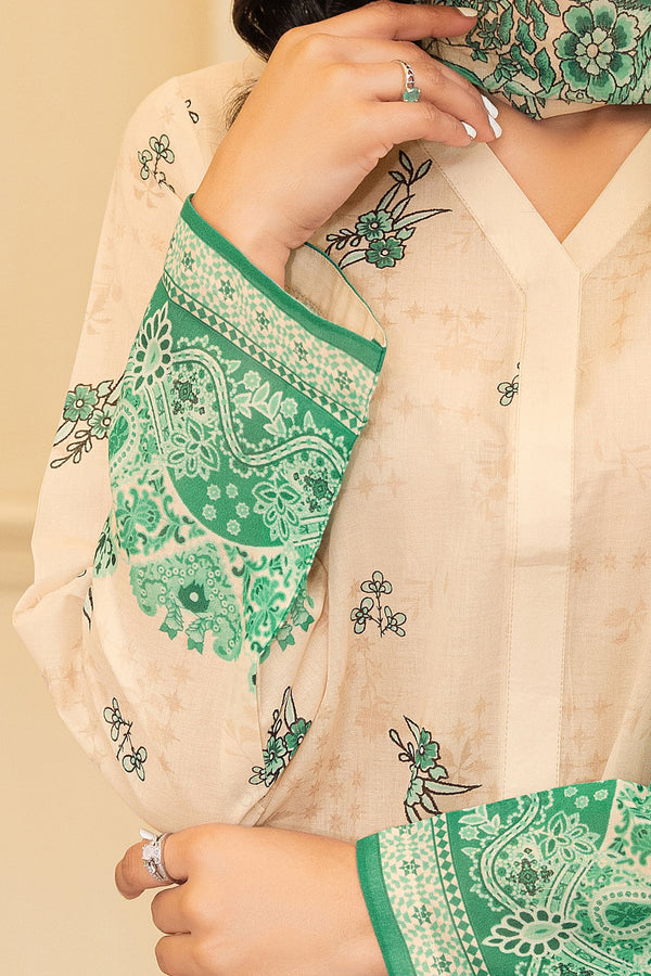Peach 3 Piece Unstitched Premium Printed Lawn