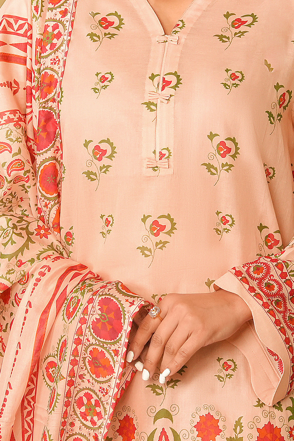 Peach 3 Piece Unstitched Premium Printed Lawn