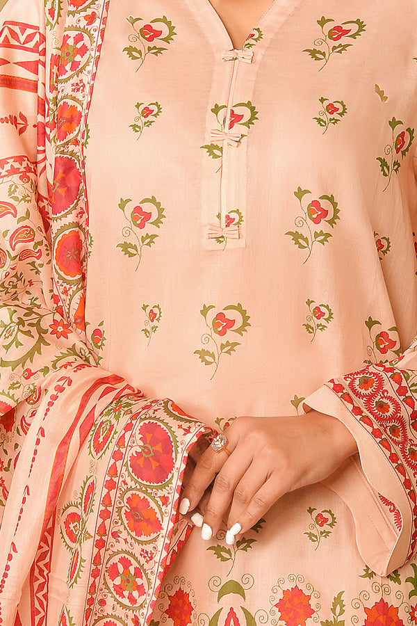 Peach 3 Piece Unstitched Premium Printed Lawn