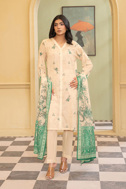 Peach 3 Piece Unstitched Premium Printed Lawn