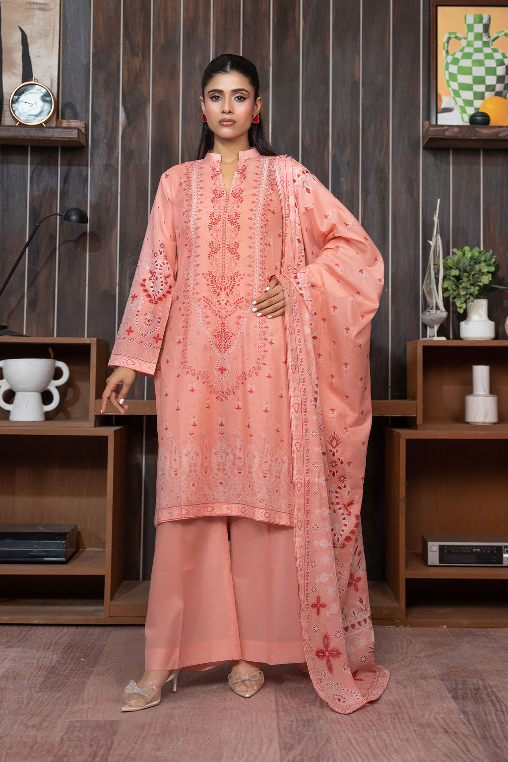 Peach 3 Piece Unstitched Premium Printed Lawn Suit By Safa Noor Nigaah Collection Summer 2026