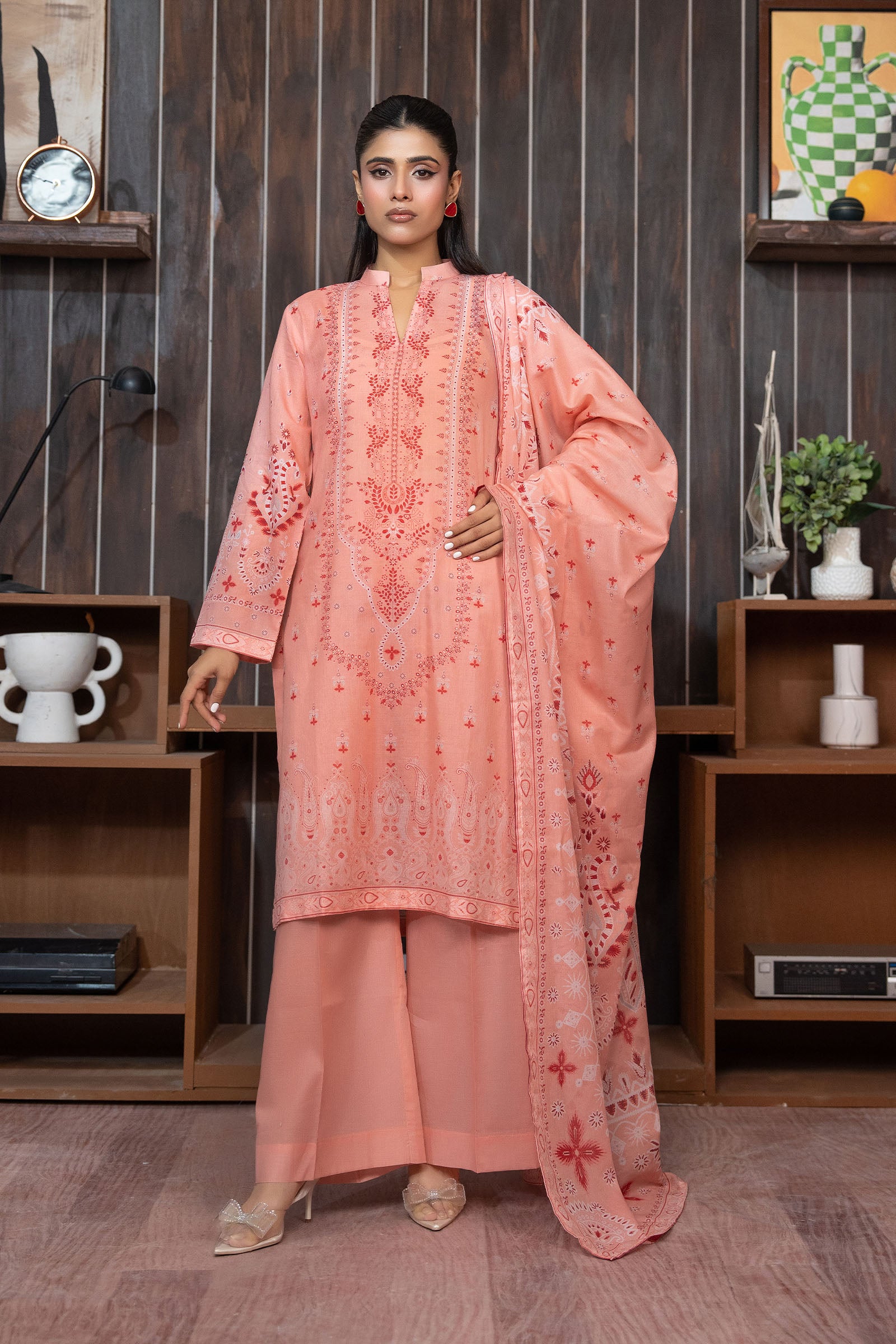 Peach 3 Piece Unstitched Premium Printed Lawn Suit By Safa Noor Nigaah Collection Summer 2026