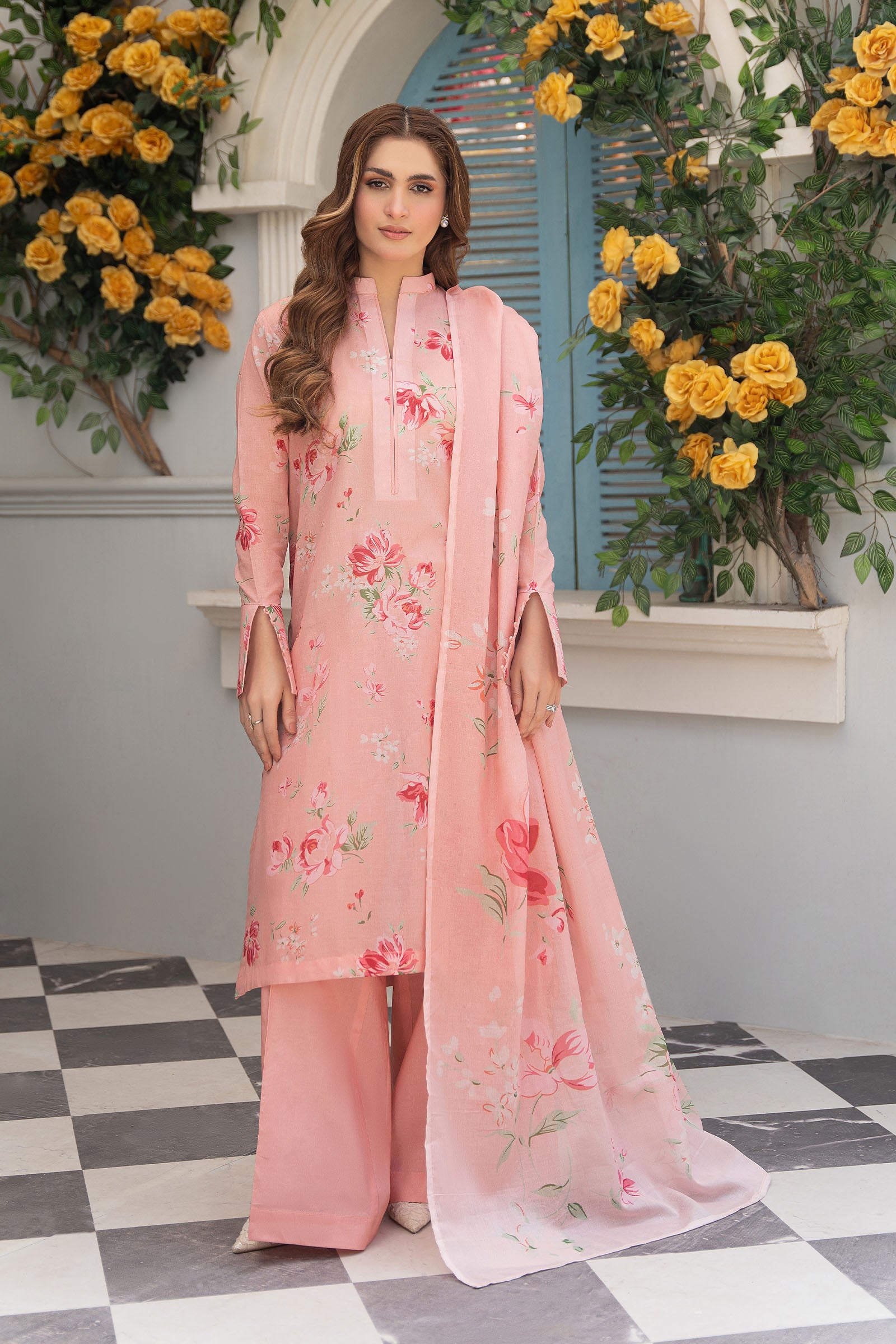 Peach 3 Piece Unstitched Premium Printed Lawn Suit By Safa Noor Nigaah Collection Summer 2026 Main image